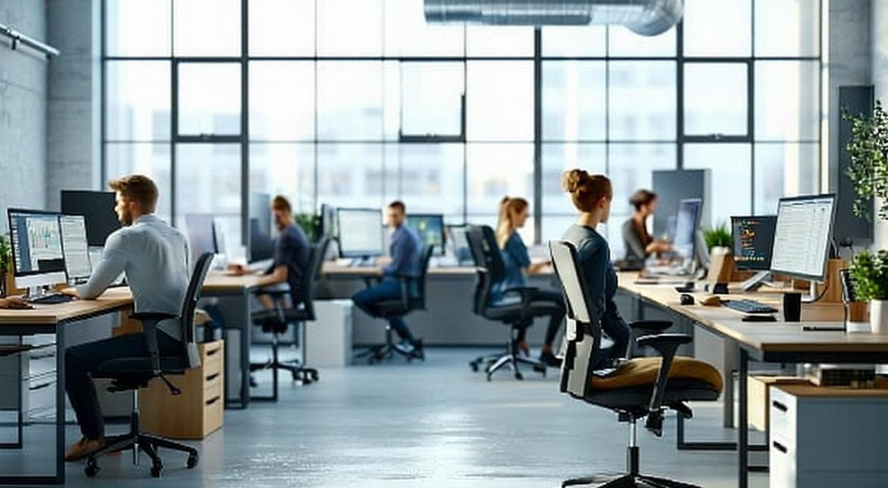 Team collaborating in a modern, sunlit digital studio